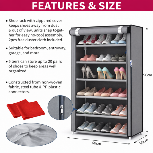 5 Tier Fabric shoe rack