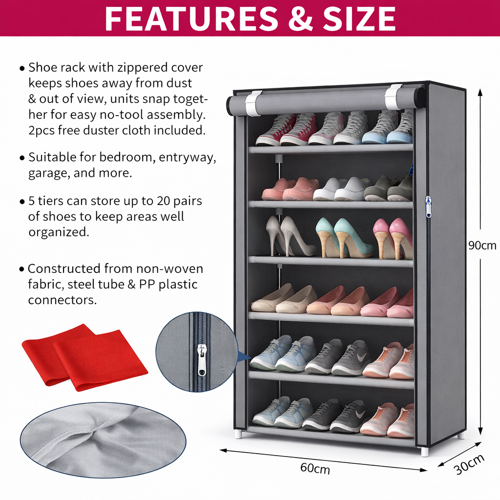 5 Tier Fabric shoe rack
